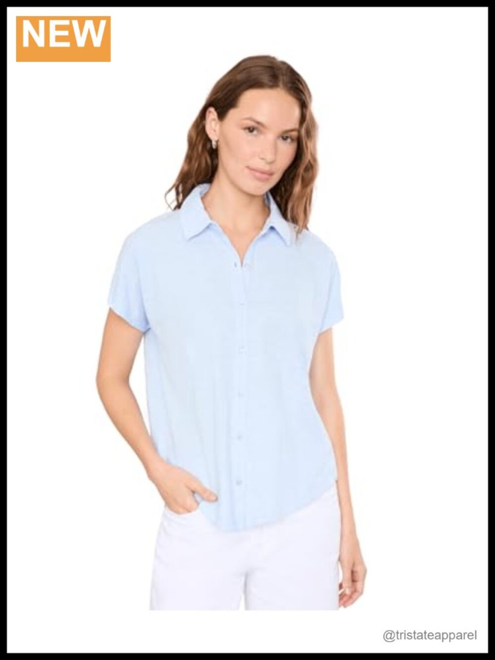 Elliott Lauren Womens Garment Dye Tees - Short Sleeve Button Front Tee with
